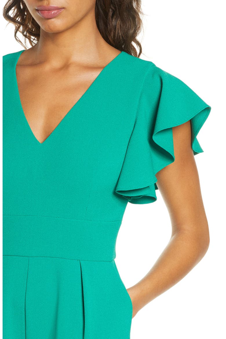 Ruffle Sleeve Crepe Jumpsuit, Alternate, color, KELLY