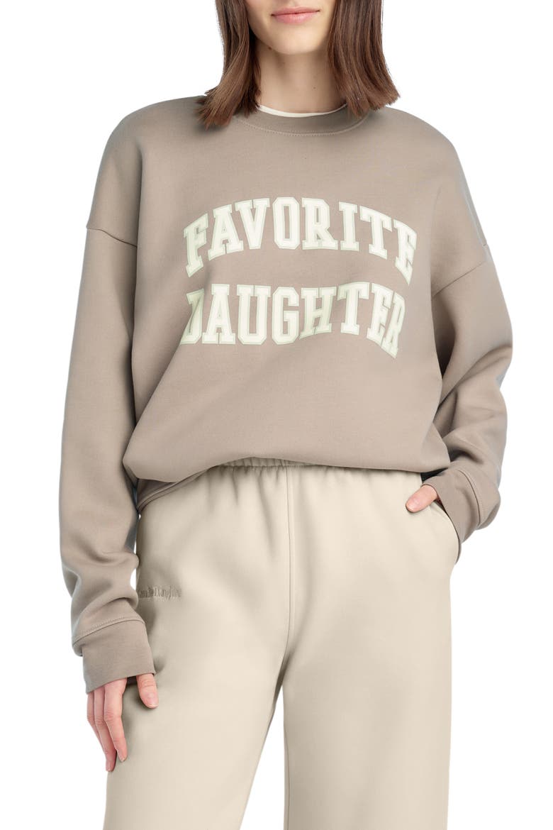 Collegiate Cotton Blend Sweatshirt, Main, color, SOFT TAUPE/GARDENI