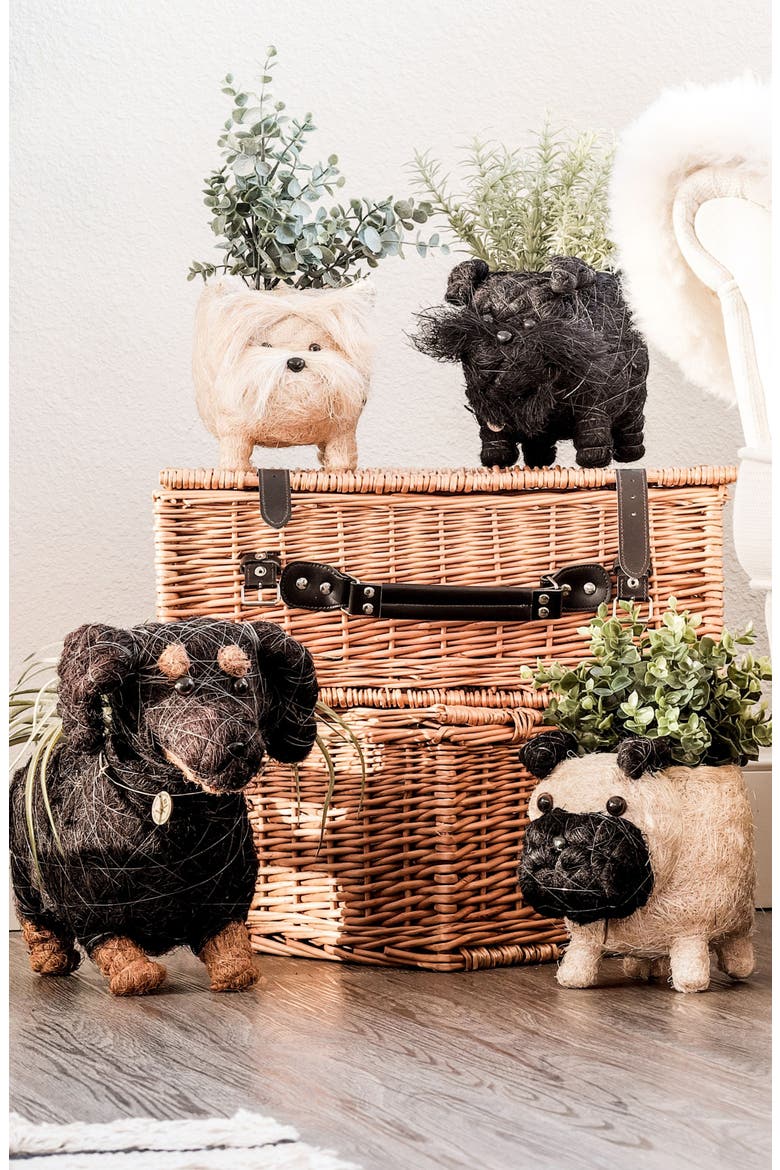 Dachshund Handwoven Planter, Alternate, color, BLACK / BROWN