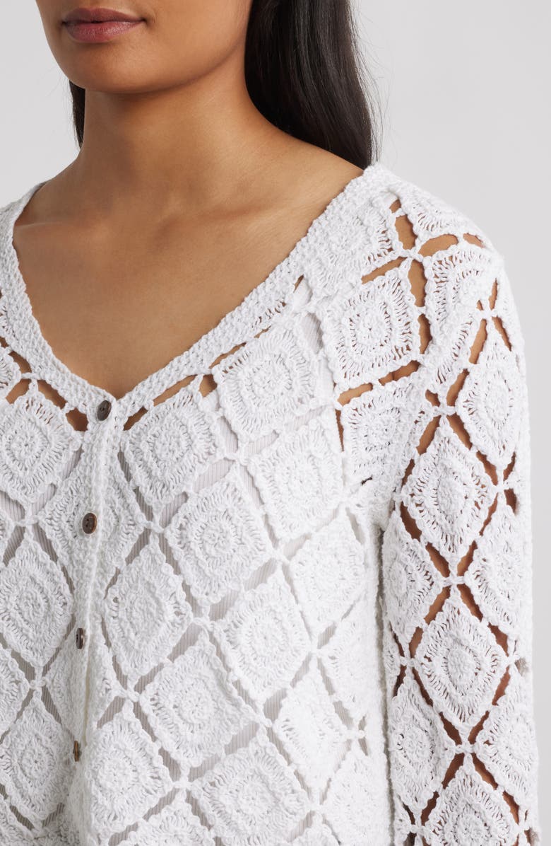 Bobeau Crochet Cardigan, Alternate, color, White