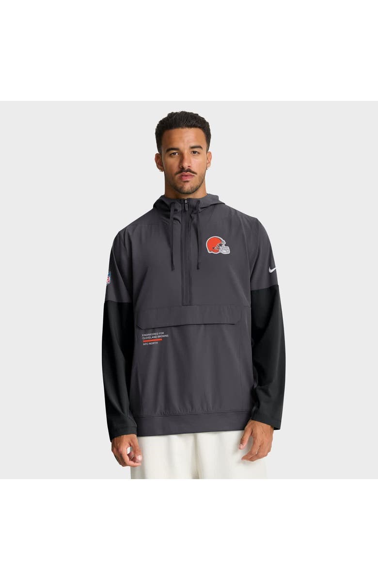 Nike Men's Nike Anthracite Cleveland Browns Sideline Anorak Half-Zip Hoodie Jacket, Main, color, Anthracite