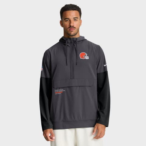 Men's Nike Anthracite Cleveland Browns Sideline Anorak Half-Zip Hoodie Jacket