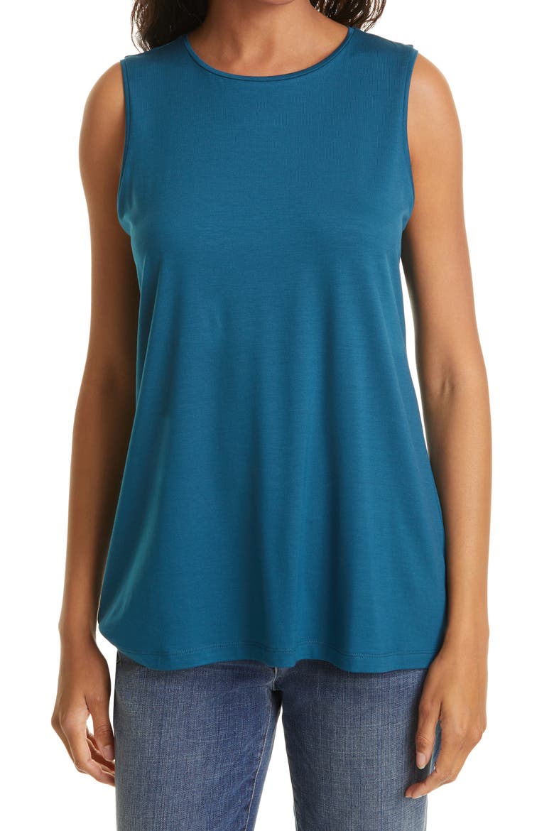 Crewneck Long Tank, Main, color, BLUE SPRUCE