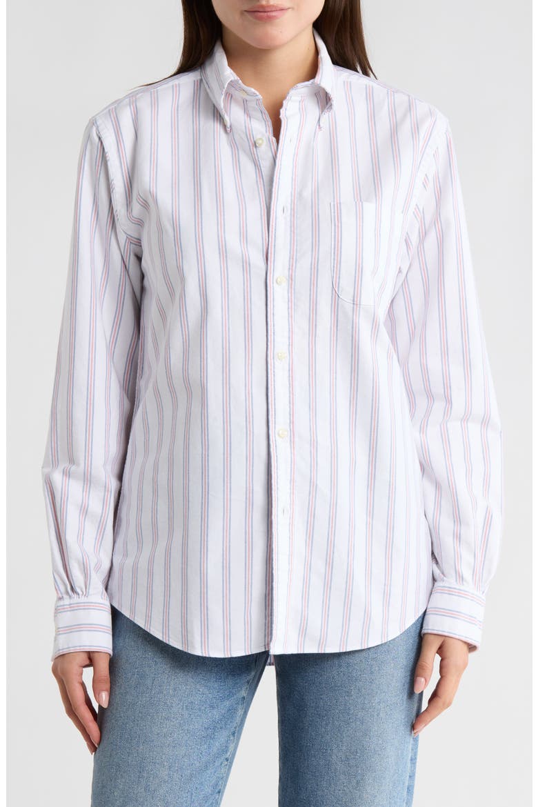 Oxford Stripe Long Sleeve Button-Down Shirt, Main, color, WHITE STRIPE