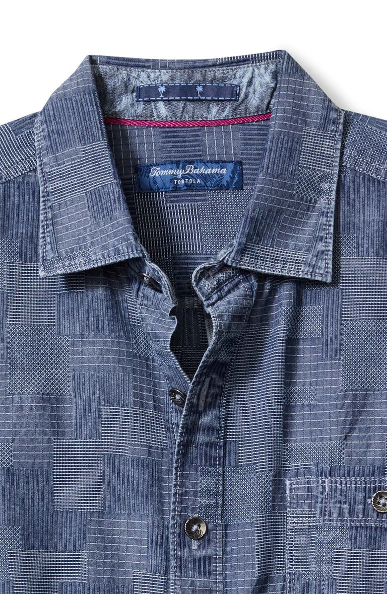 Tommy Bahama Paradise Patchwork Cotton Button-Up Shirt, Alternate, color, Blue Jean