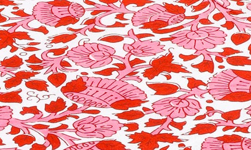 Tiramisu Crimson Infusion Block Print Cotton Tablecloth In Red