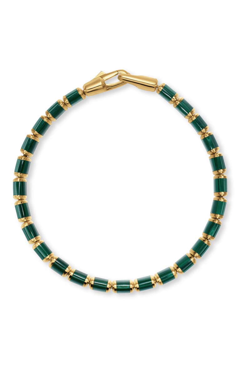 Men's Spiritual Beads Flat Bead Bracelet in 18K Yellow Gold with Lapis, 8mm, Alternate, color, MALACHITE