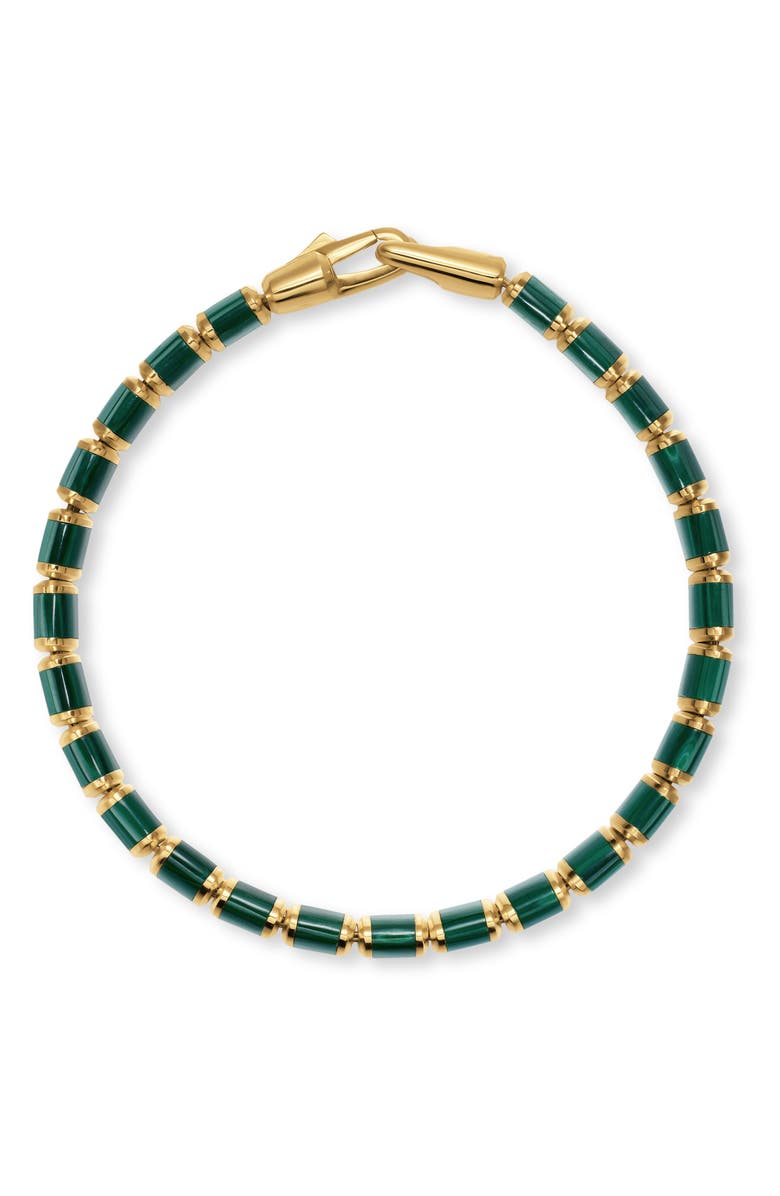 David Yurman Men's Spiritual Beads Flat Bead Bracelet in 18K Yellow Gold with Lapis, 8mm, Alternate, color, Malachite