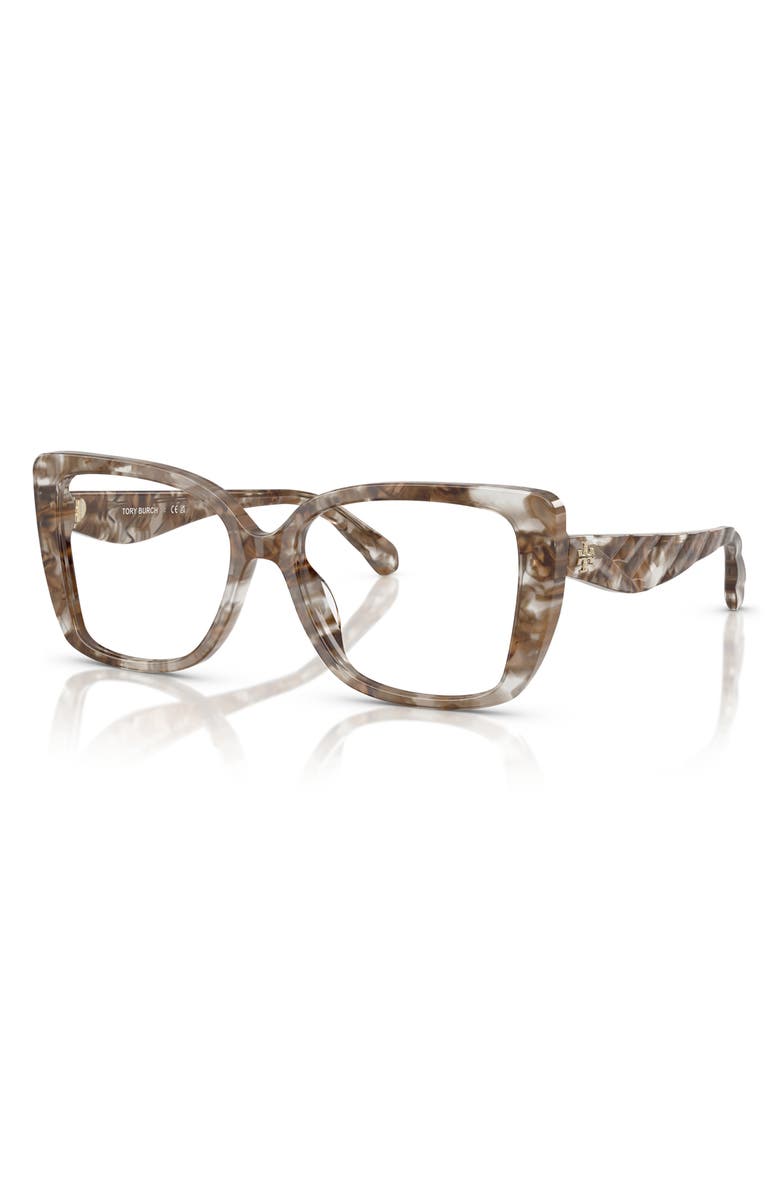 Tory Burch 53mm Square Optical Glasses, Alternate, color, Brown Tortoise