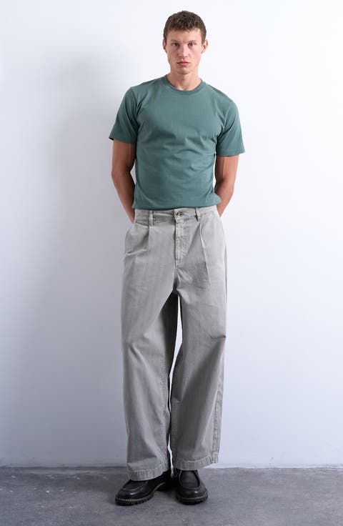 Herringbone Pleated Barrel Pants