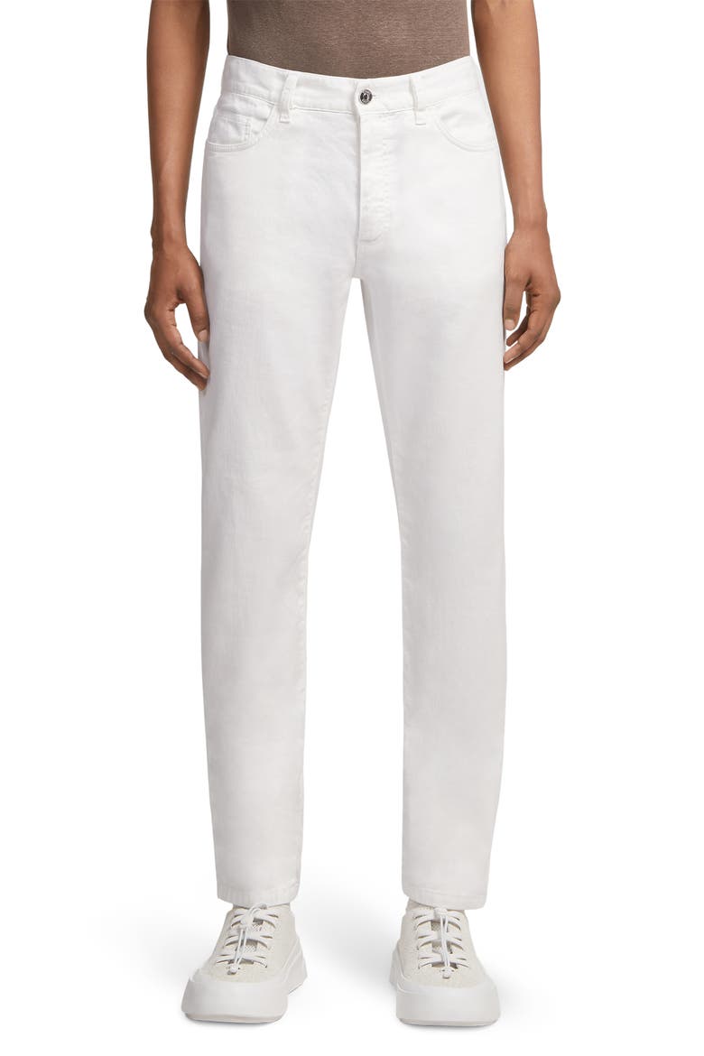 Garment Dyed Stretch Linen & Cotton Slim Fit Jeans, Main, color, WHITE
