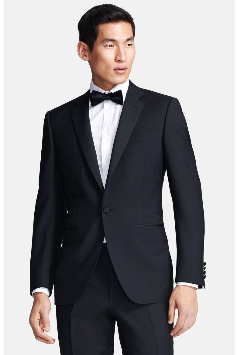 Trim Fit Wool/Mohair Tuxedo, Alternate, color, BLACK