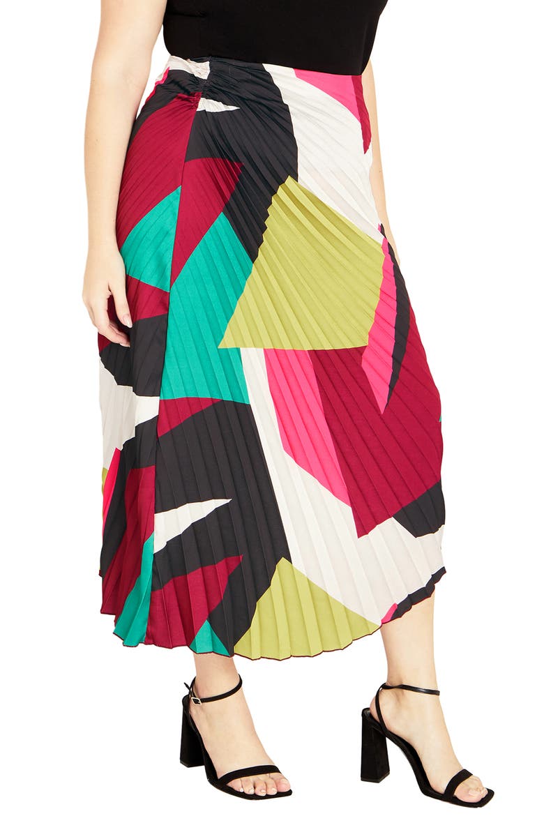 Amaya Print Pleated Satin Maxi Skirt, Alternate, color, STANDOUT GEO