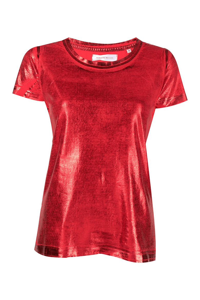 Metallic Coated Cotton T-Shirt, Main, color, RED/RED