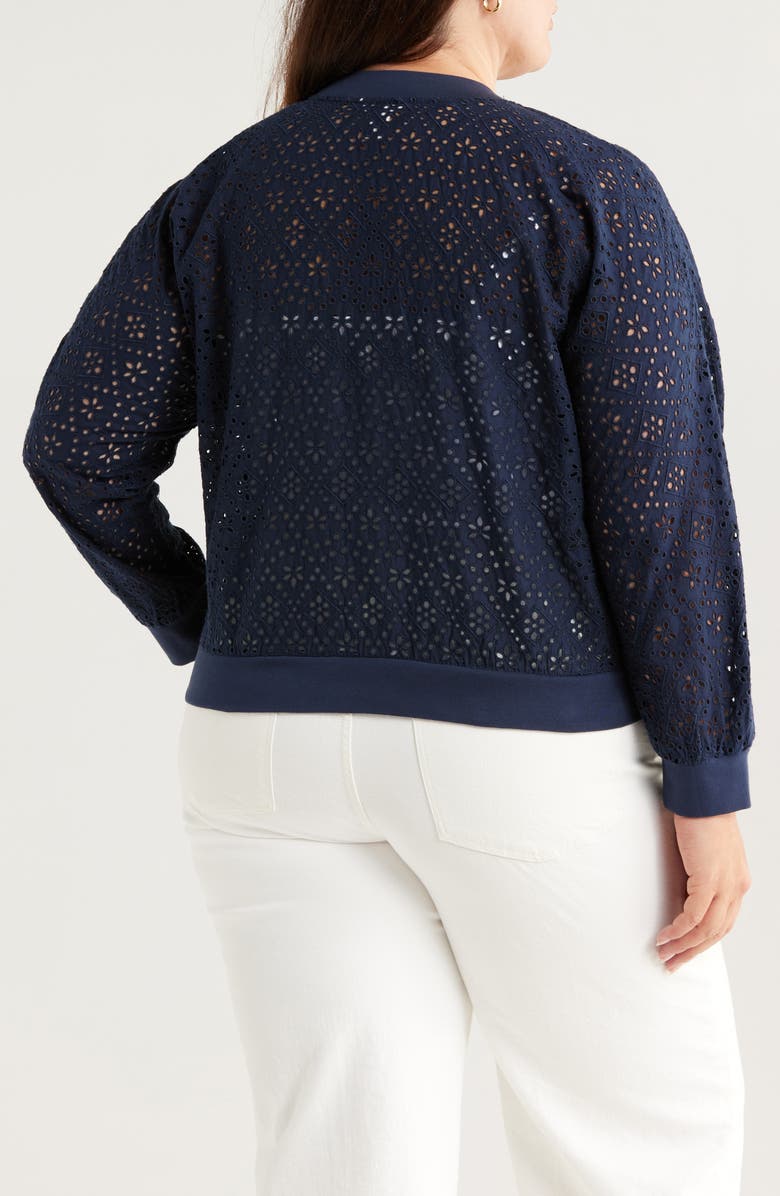 Caslon<sup>®</sup> Embroidered Eyelet Cotton Zip-Up Bomber Jacket, Alternate, color, Navy Blazer