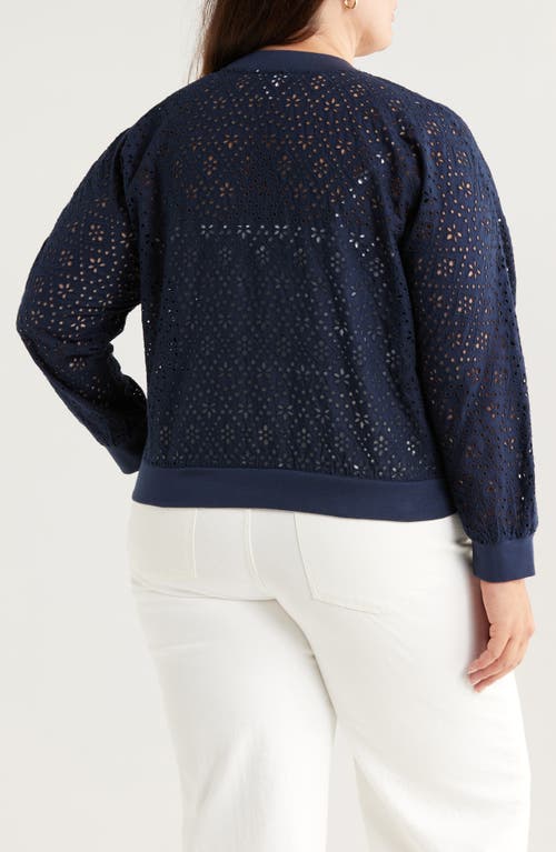 Caslonr Caslon(r) Embroidered Eyelet Cotton Zip-up Bomber Jacket