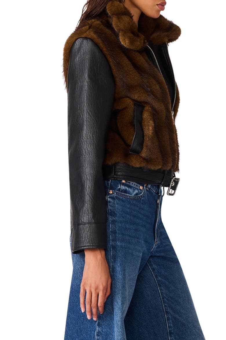 Ryland Faux Fur & Faux Leather Jacket, Alternate, color, FUR PRINT