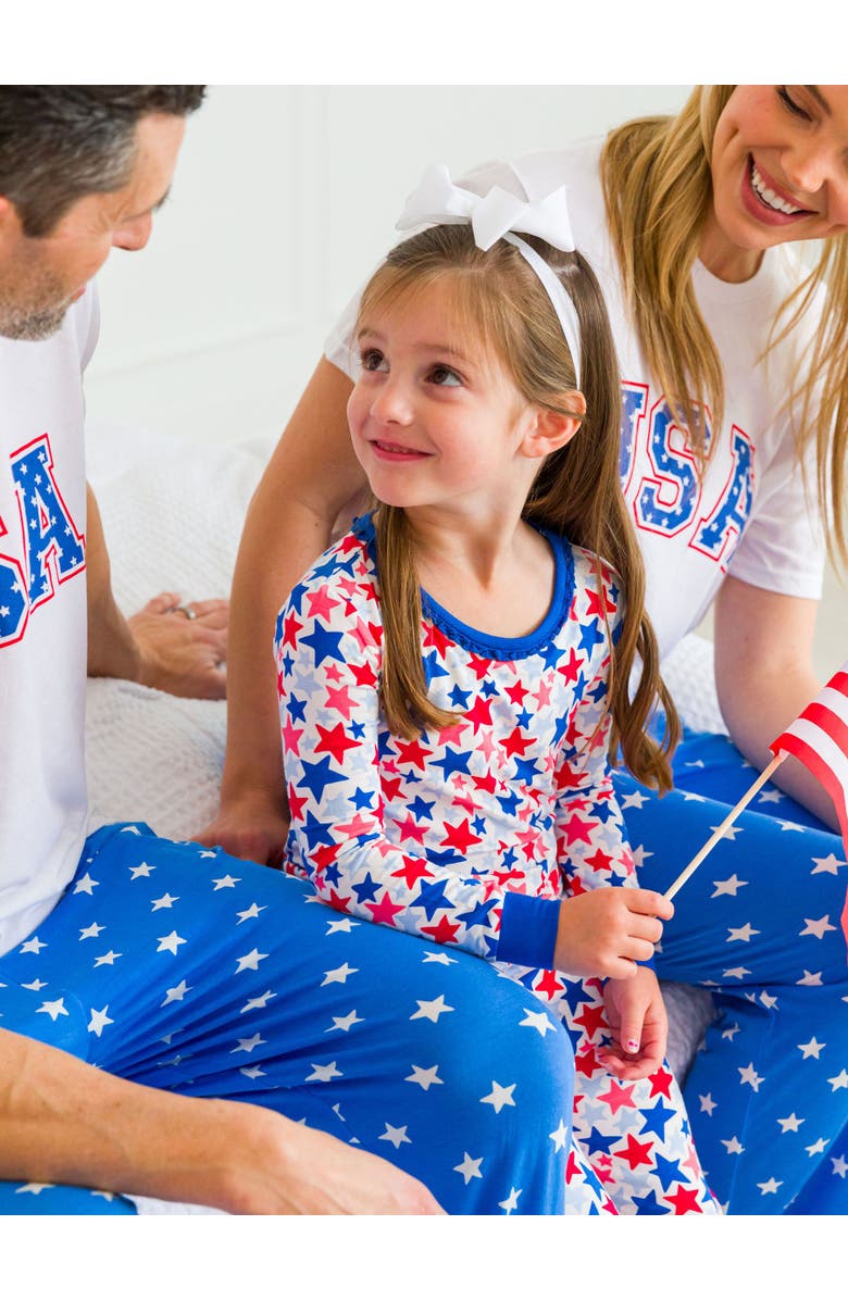 RuffleButts SoftSnooze Toddler Girls Ruffle Long Sleeve Pajama Set, Alternate, color, Star-Spangled