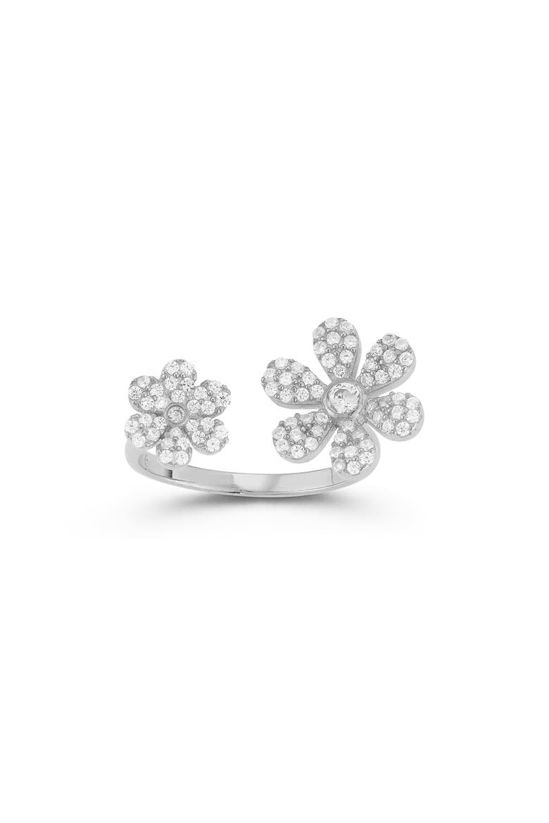 Sterling Silver & CZ Flower Wrap Ring, Alternate, color, SILVER
