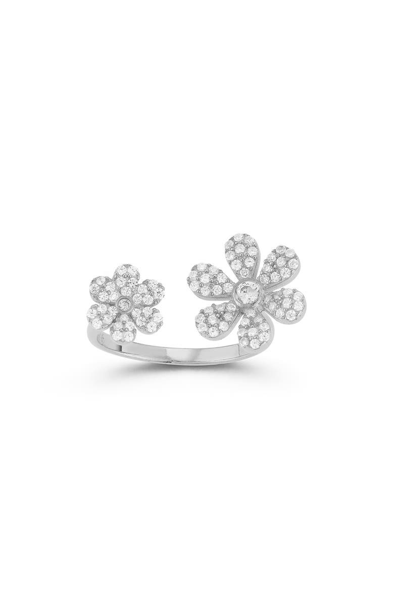 SPHERA MILANO Sterling Silver & CZ Flower Wrap Ring, Alternate, color, Silver