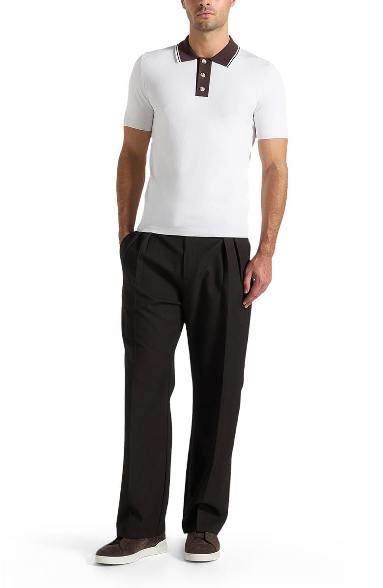 Manière De Voir Roux Contrast Detail Luxe Knit Polo Shirt, Alternate, color, White