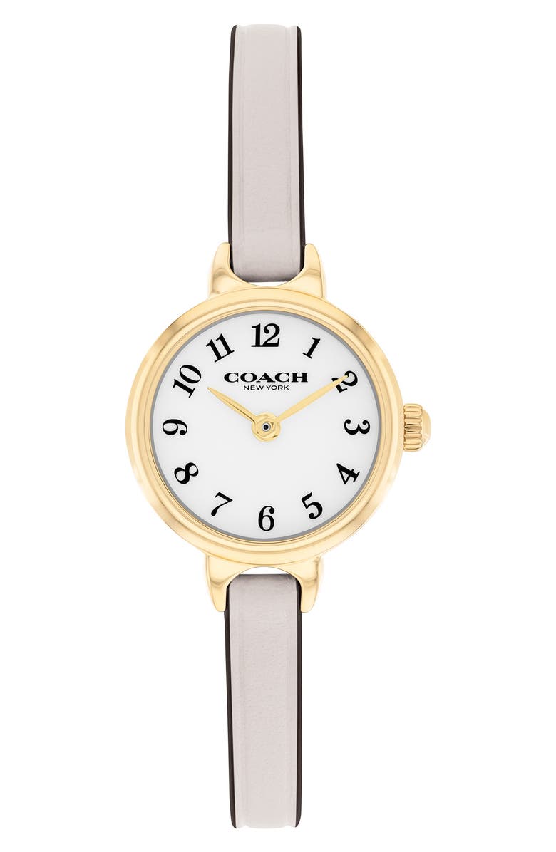 COACH Iris Leather Strap Watch, 22.5mm, Main, color, Chalk