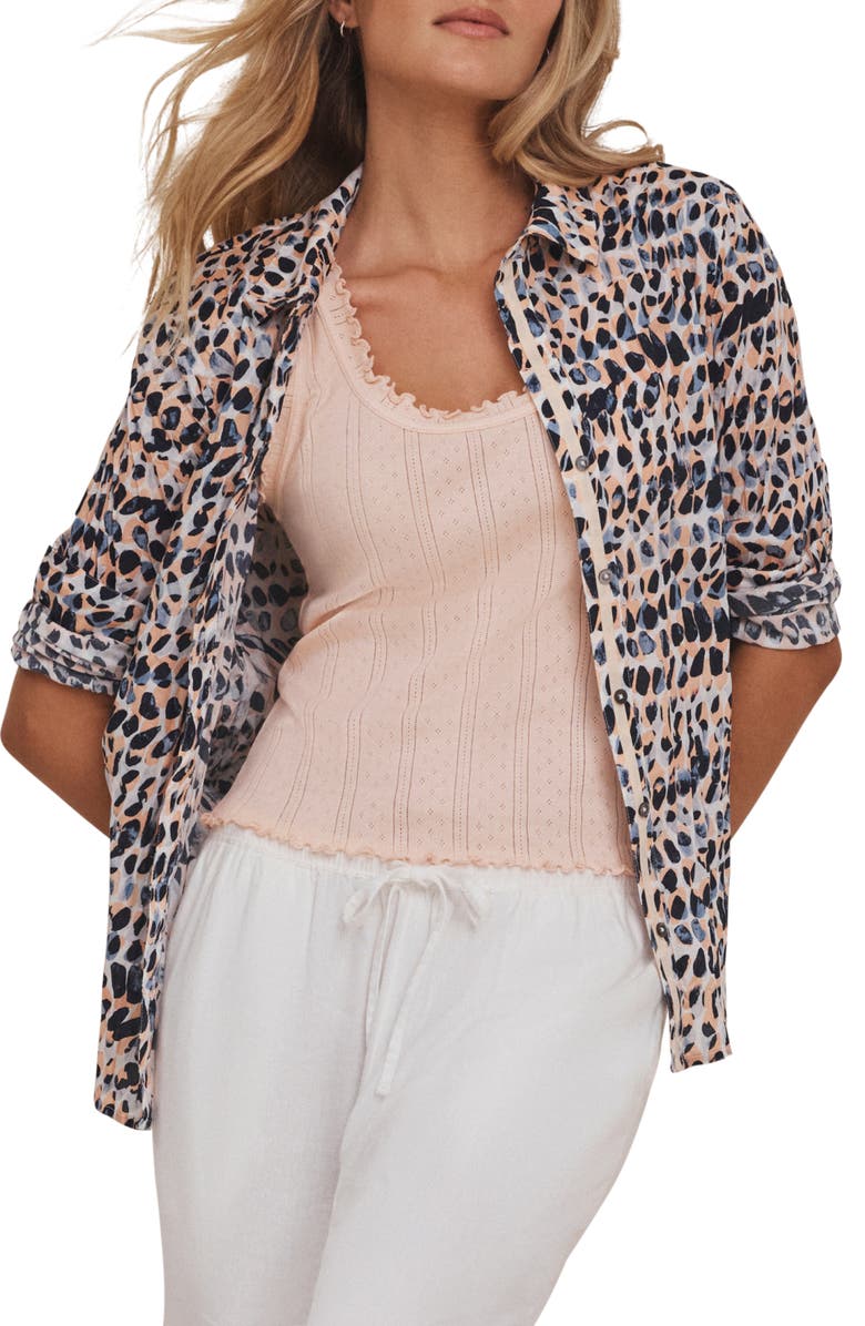nz BY NIC AND ZOE Spotted Core Cotton Button-Up Shirt, Main, color, Indigo Multi
