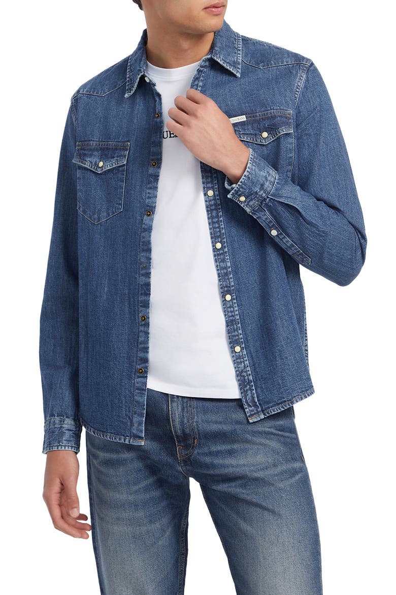 Slim Fit Western Denim Shirt, Main, color, DENIM