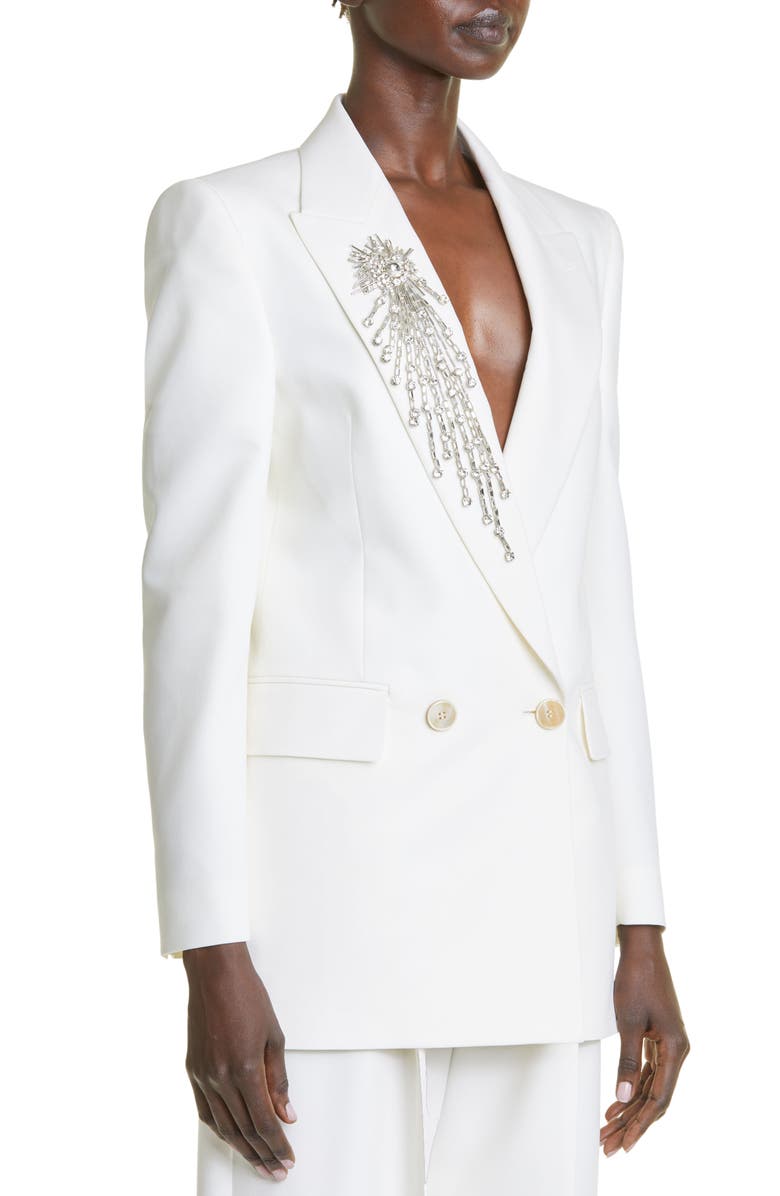McQueen Crystal Embroidered Wool Blazer, Alternate, color, 