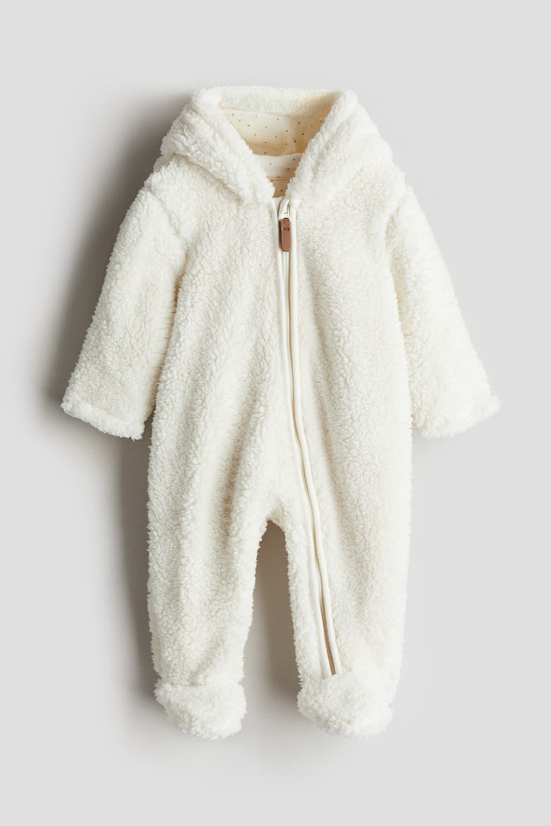 Pile Pram Suit With Ears, Alternate, color, White