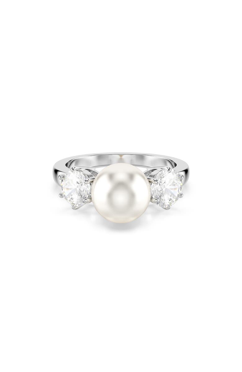 Swarovski Matrix Faux Pearl & Swarovski Zirconia Cocktail Ring, Main, color, Silver/ White