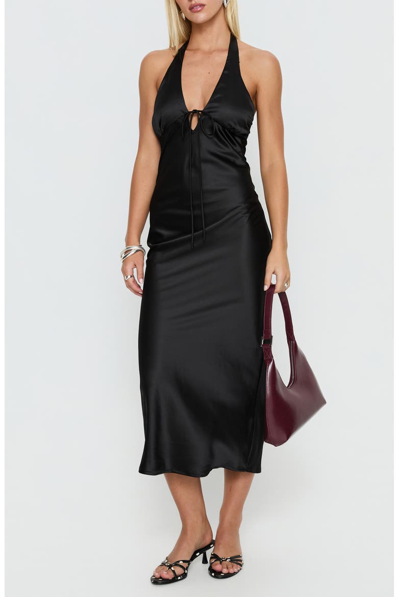 Jessamyn Satin Halter Midi Dress, Main, color, BLACK
