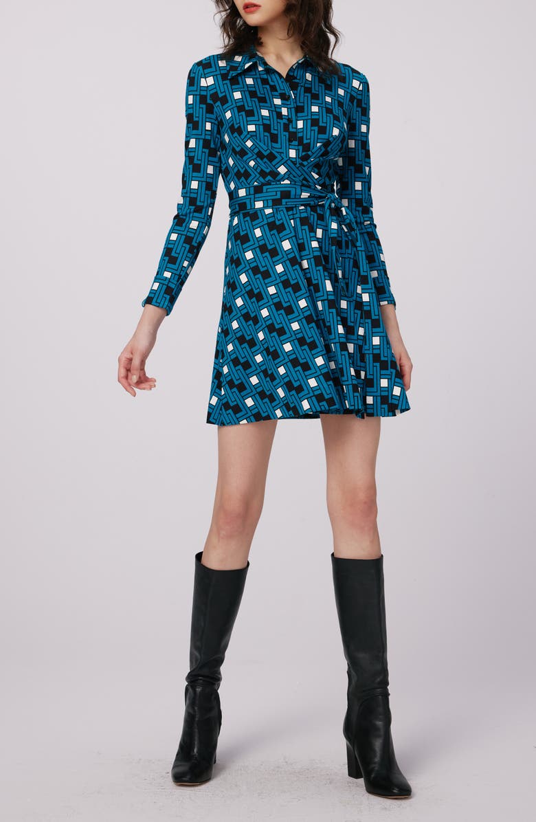 DVF Didi Geo Print Long Sleeve Wrap Shirtdress, Main, color, 