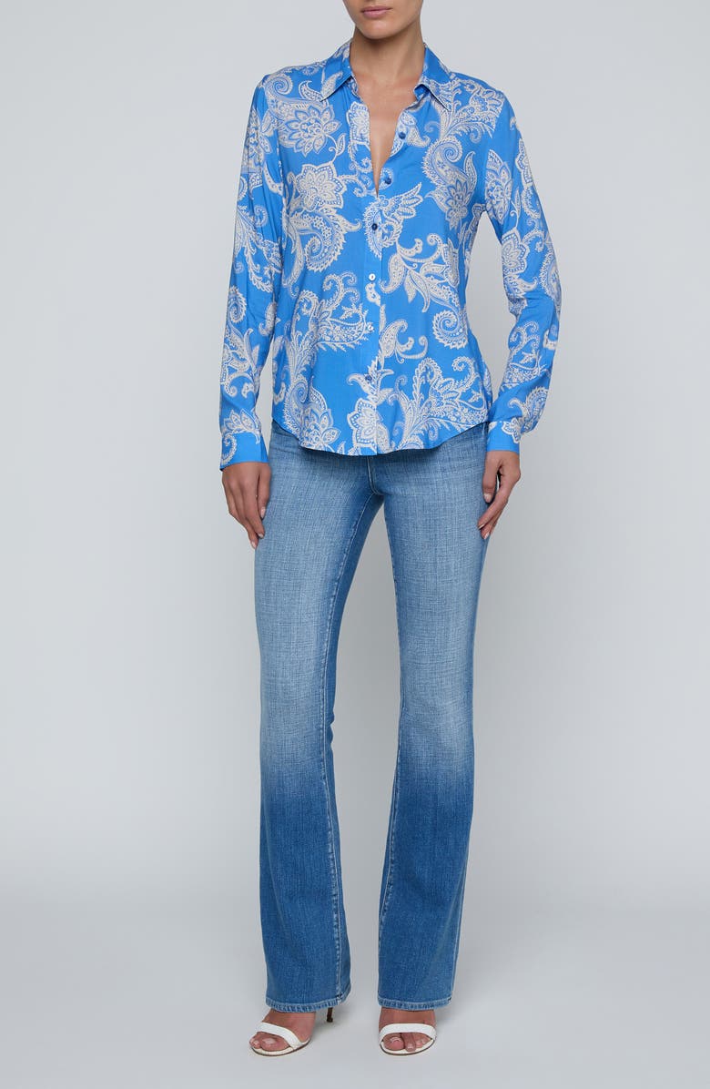 L'AGENCE Holly Paisley Button-Up Shirt, Alternate, color, Regatta Blue/Ivy 2Tone Paisley