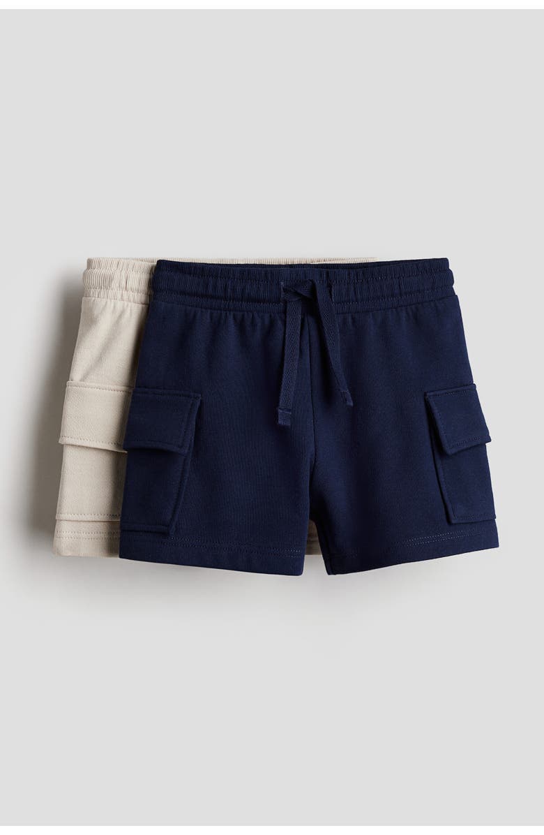 H&M 2-pack Cargo Sweatshirt Shorts, Main, color, Navy Blue/Light Beige