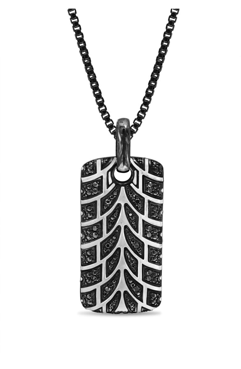 LuvMyJewelry Racer Swag Tire Tread Silver & Black Diamond Tag Necklace, Main, color, Dark Grey