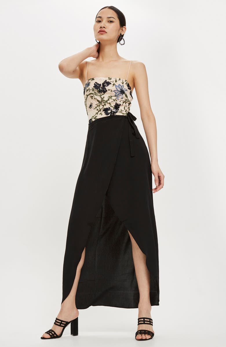 Topshop Square Neck Floral Sequin Bodysuit, Alternate, color, Nude Multi