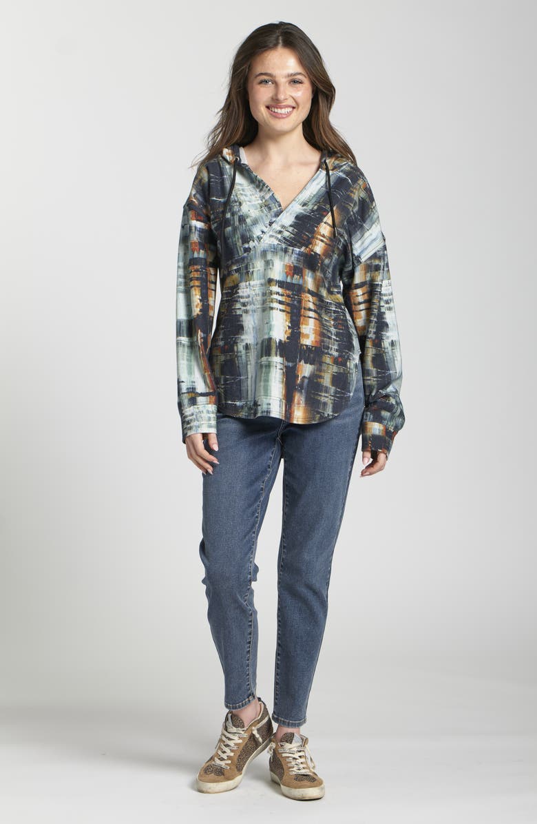 APNY Print Cotton Hoodie, Alternate, color, Green Multi