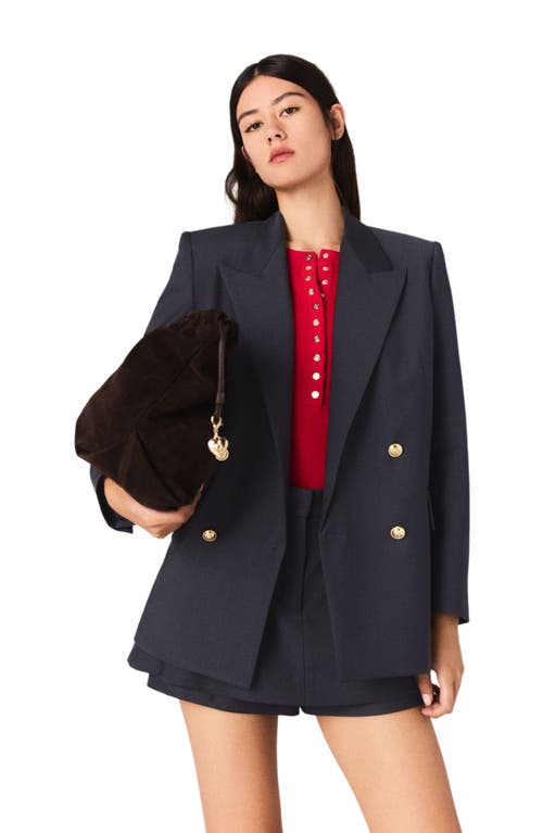 Maje Suit Jacket With Gold Buttons In Blue