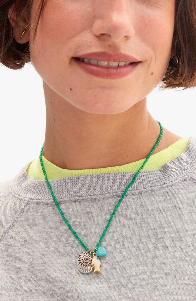 Clare V. Beaded Charm Necklace, Alternate, color, Green Multi