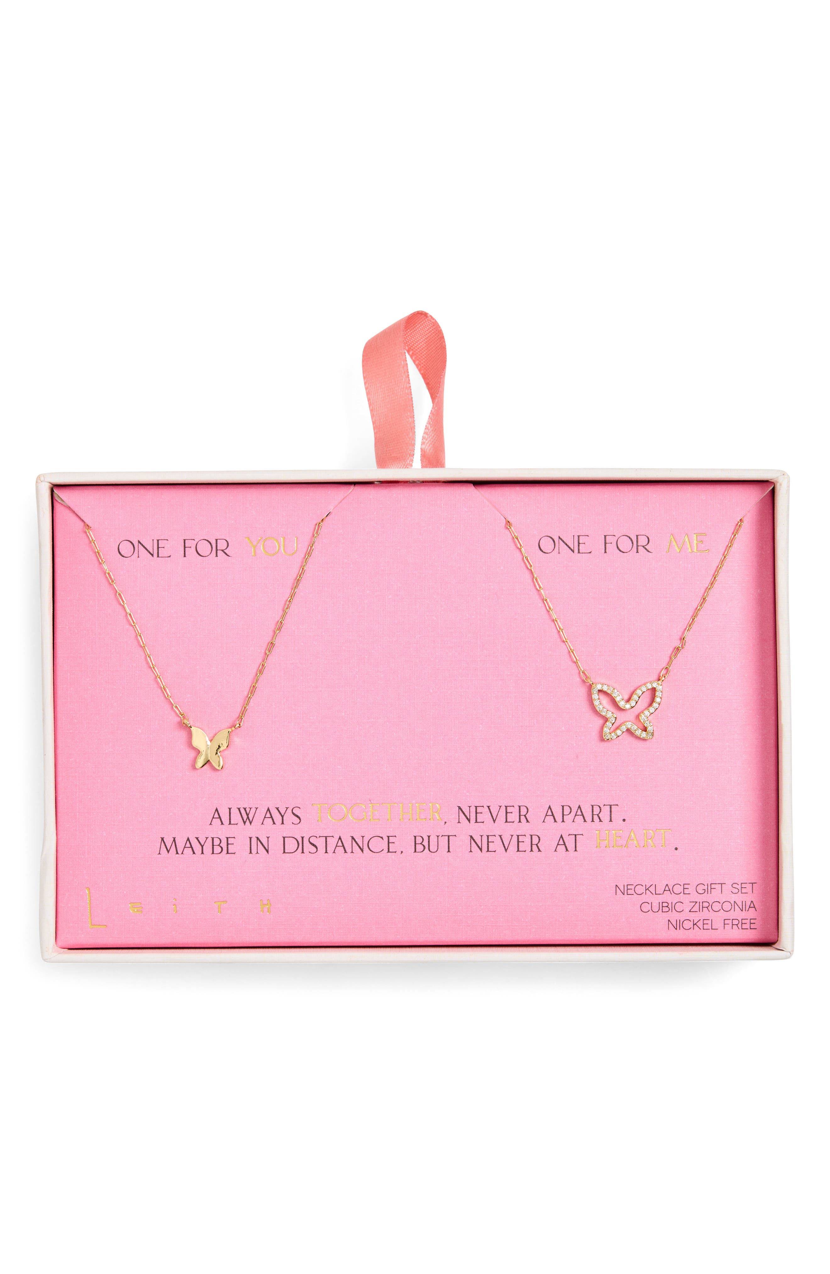 Leith CZ You & Me Butterfly Pendant Necklace Set