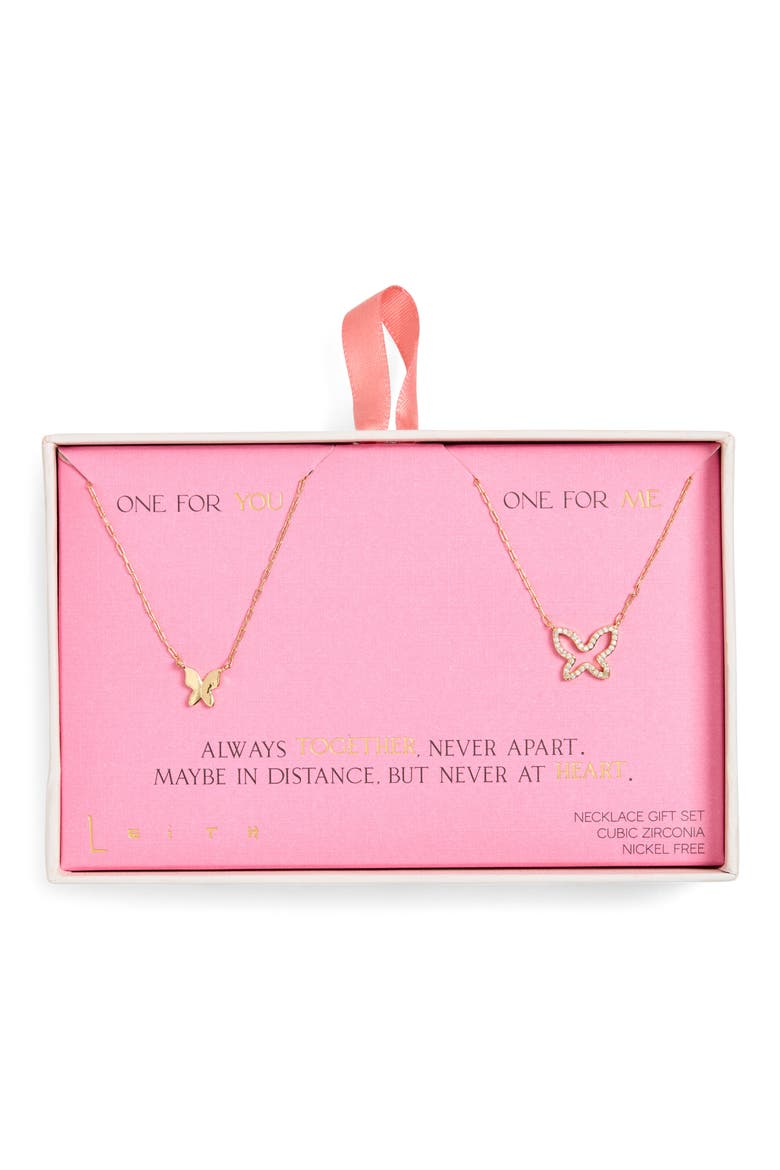CZ You & Me Butterfly Pendant Necklace Set, Main, color, CLEAR- GOLD
