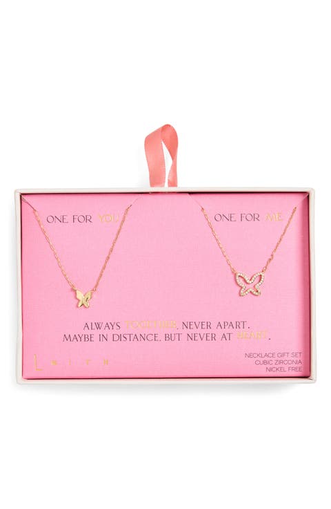 CZ You & Me Butterfly Pendant Necklace Set
