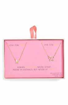 Leith CZ You & Me Butterfly Pendant Necklace Set