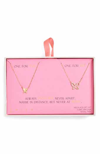 Leith CZ You & Me Butterfly Pendant Necklace Set