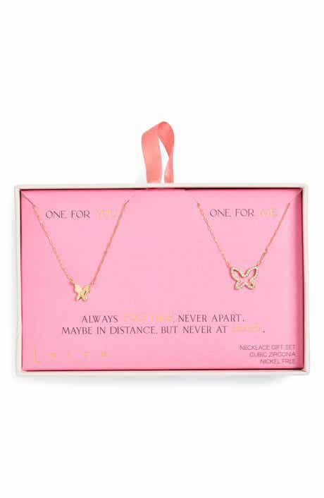 Leith CZ You & Me Butterfly Pendant Necklace Set