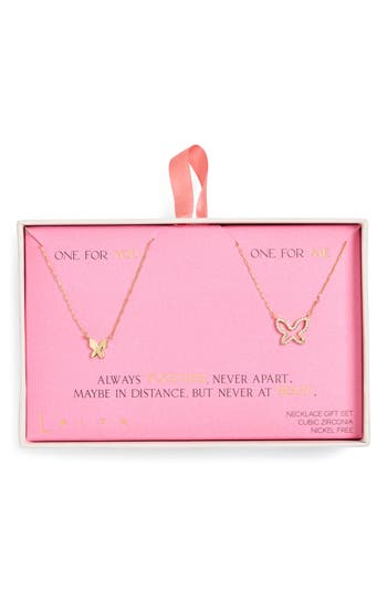 Leith Cz You & Me Butterfly Pendant Necklace Set In Gold
