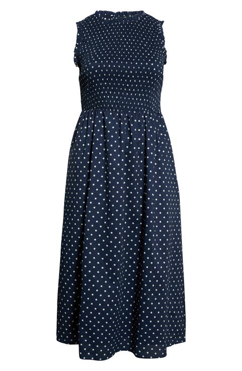 Ivany Polka Dot Smocked Midi Dress