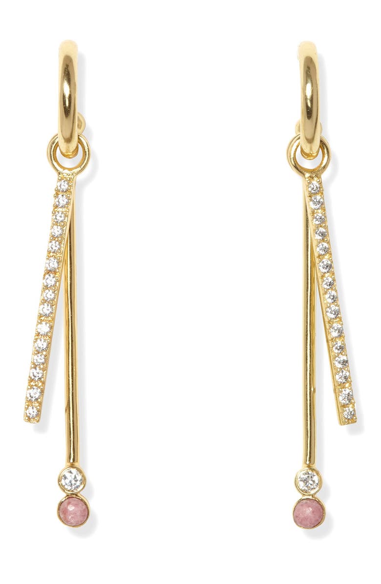 Sole Society Pink Aventurine Accent Double Stick Huggie Earrings, Main, color, 