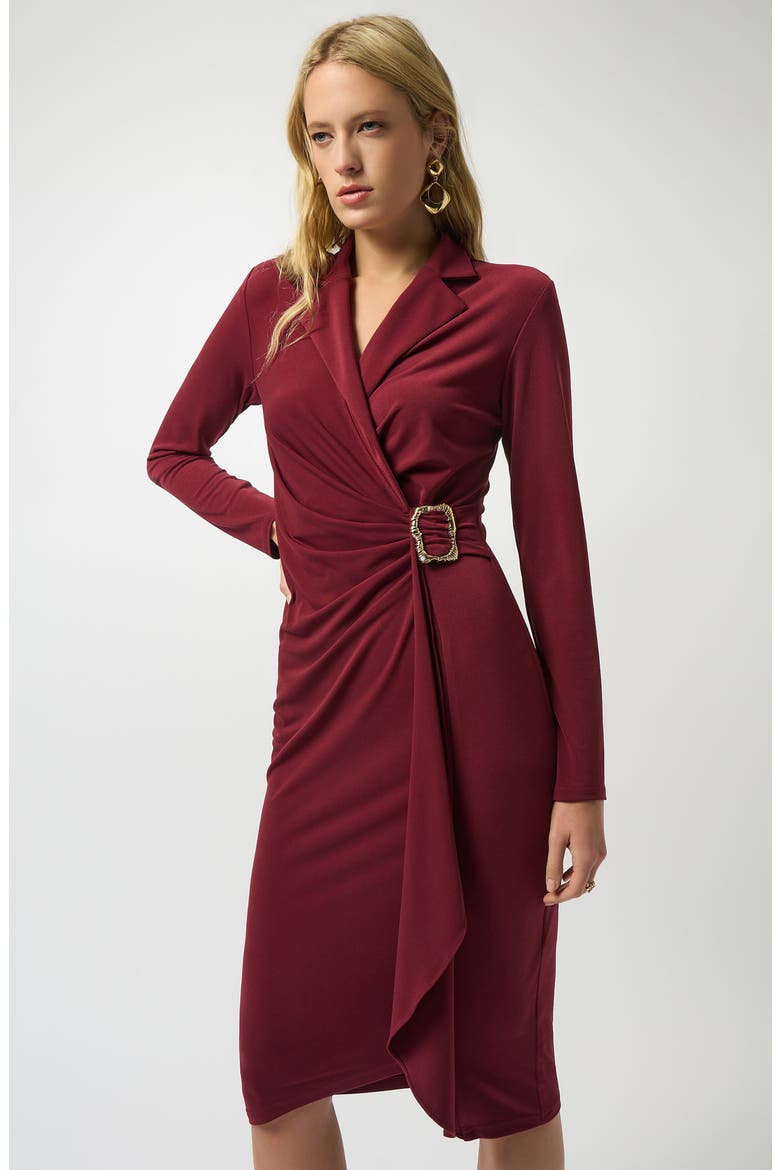 Buckle Detail Long Sleeve Sheath Dress, Alternate, color, MERLOT